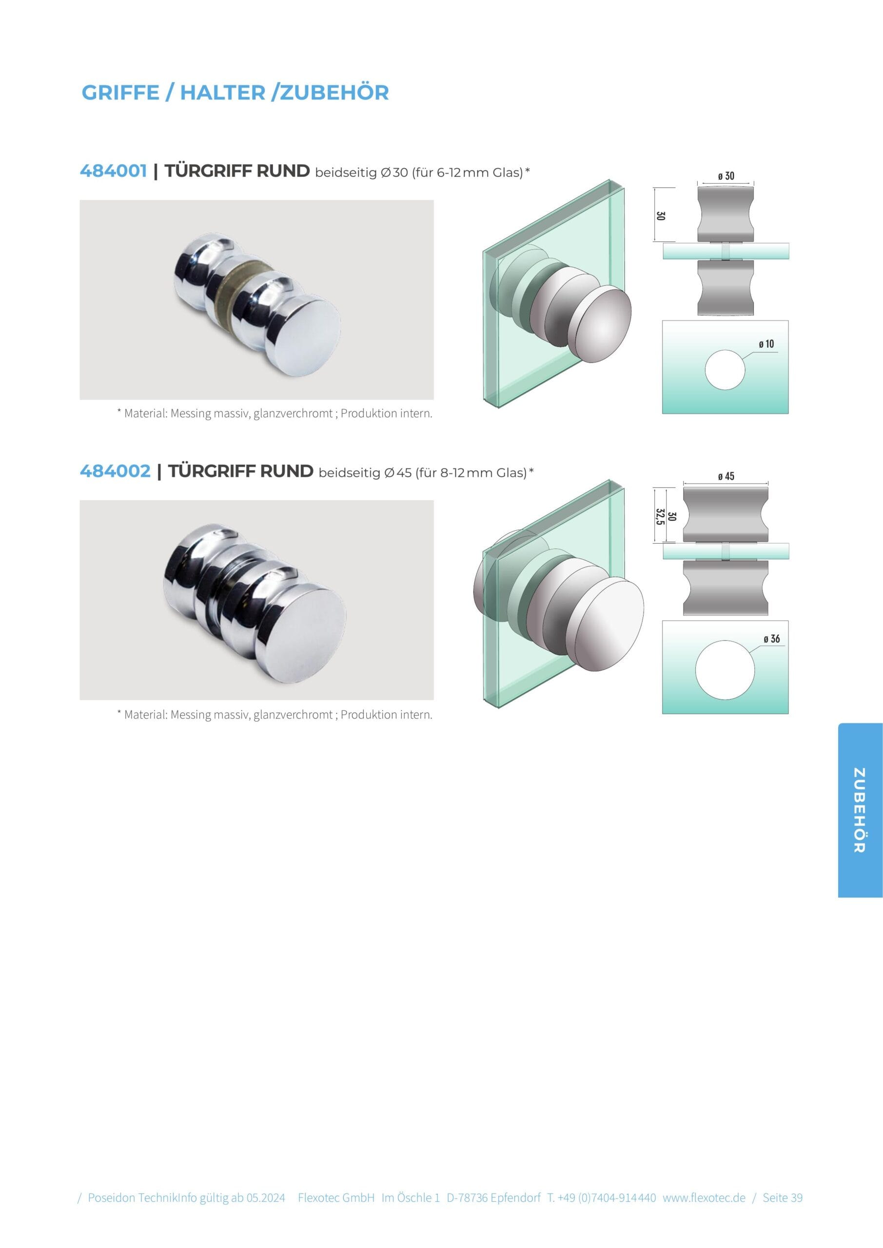 Deurgreep rond tweezijdig Ø30 - Poseidon art. 484001