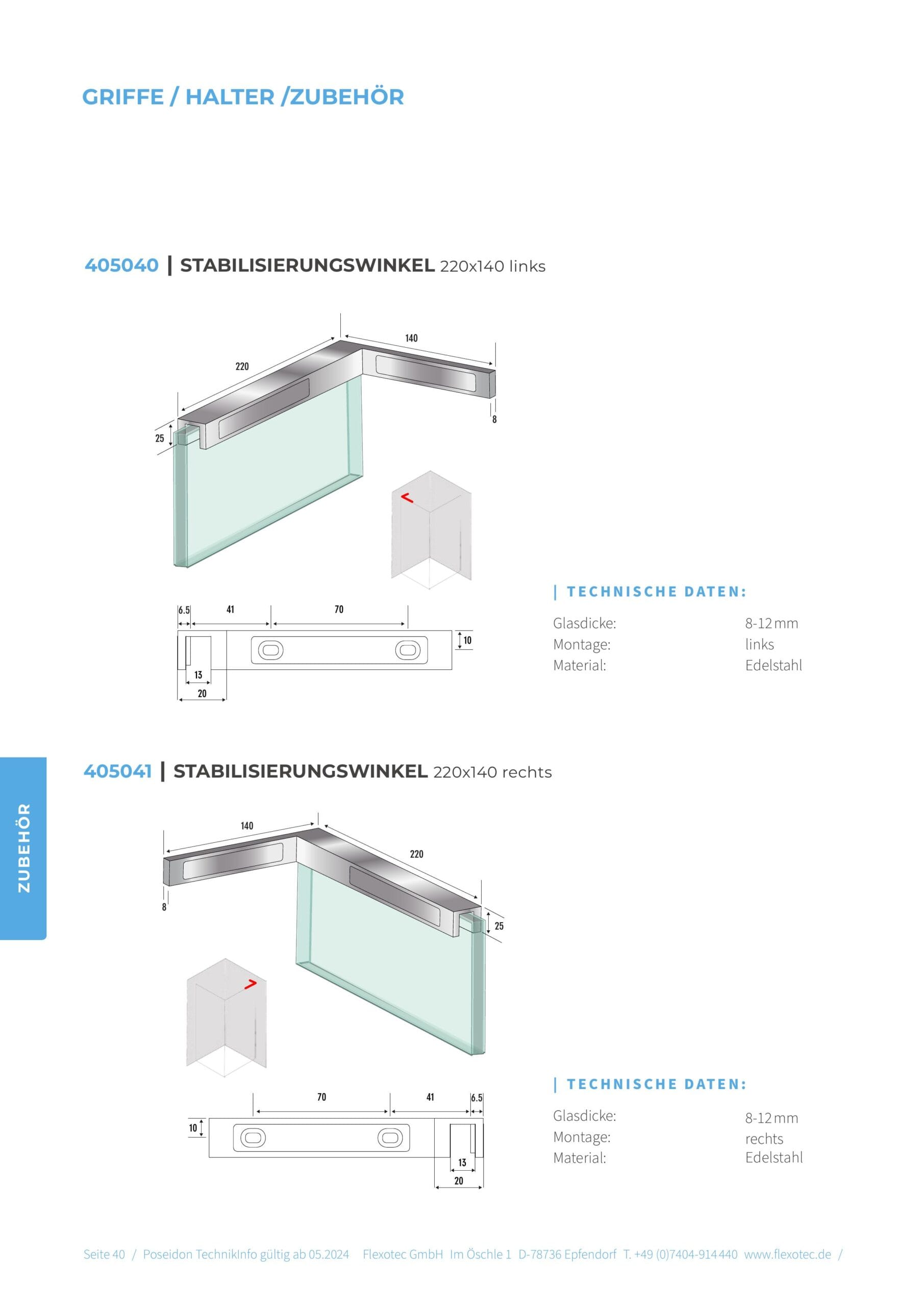 Stabilisatiehoek 220×140 links - Poseidon art. 405040