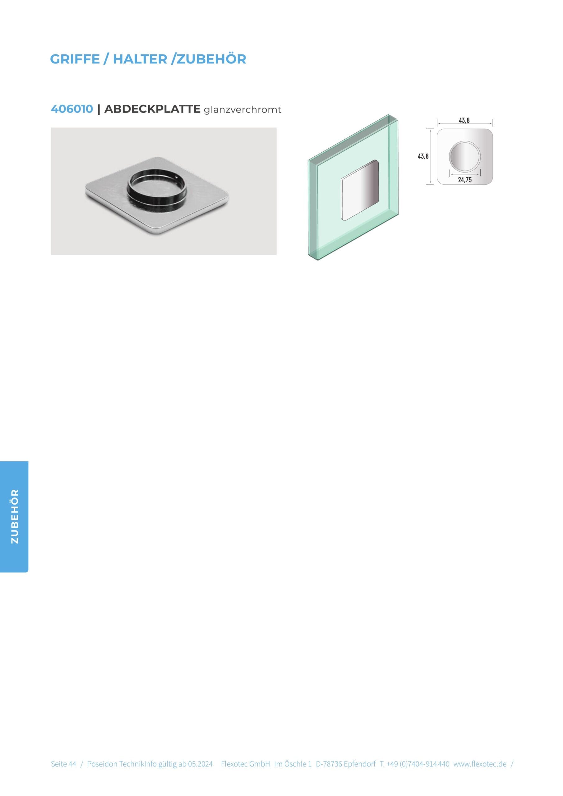 Afdekplaat glanzend verchroomd - Poseidon art. 406010